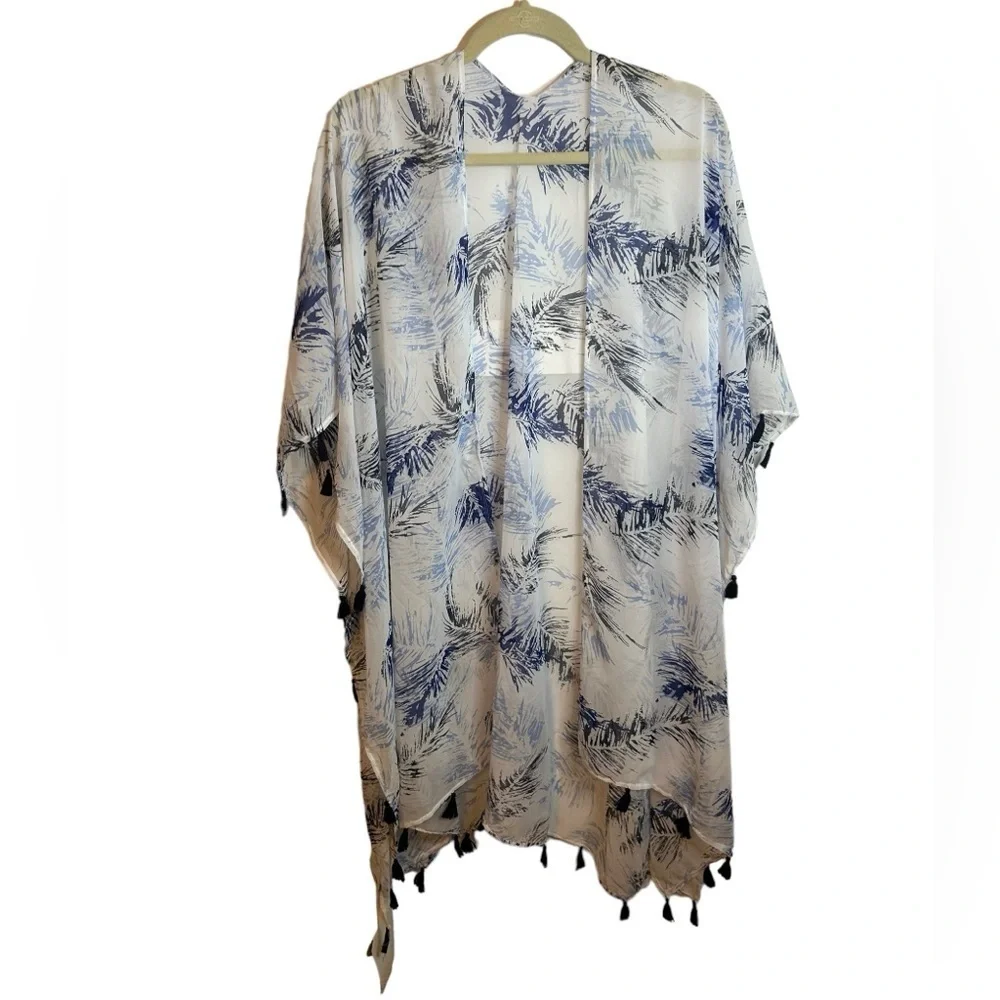 NWT 2CHIC TASSEL FEATHER PRINT BEACH COVER UP